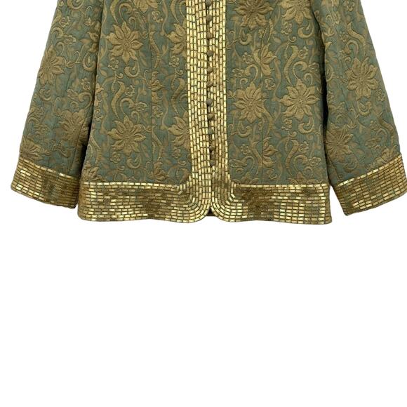 Soft Surroundings green gold floral brocade embellished evening blazer jacket S - Picture 4 of 16